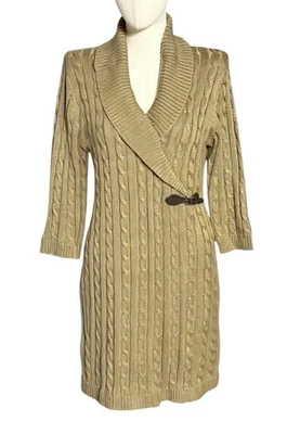 Calvin Klein Beige Cable Knit Side Buckle Pullover Sweater Dress Women's L - Image 1 of 4