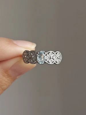 Aquamarine art decor inspired  Adjustable silver  Plated Ring - Image 1 of 4