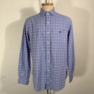 Polo Ralph Lauren Men’s Blue Plaid 100% Cotton Stretch Button Down Shirt Size L - Foto 1 di 11