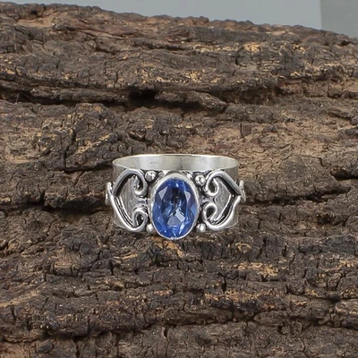 Venta Año Nuevo 925 Plata Esterlina Ovalada Genuina Tanzanita Esposa Banda Anillo Joyería Foto 1 de 4