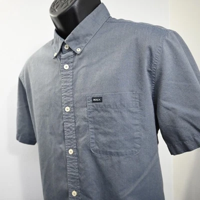 Camisa de vestir RVCA con botones gris calce ajustado manga corta bolsillo frontal para hombre grande Foto 1 de 4