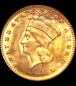 1873 1 $ Gold Dollar PCGS MS-64 Open 3 . ALTER BLAUER HALTER; 7 STELLIG SERIE # Schön!! - Bild 1 von 4