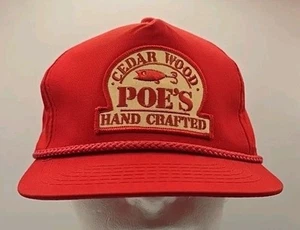 Vintage 90s Poes Fishing Lure Patch Cap Logo Mesh Foam Snapback Trucker Hat - Picture 1 of 8