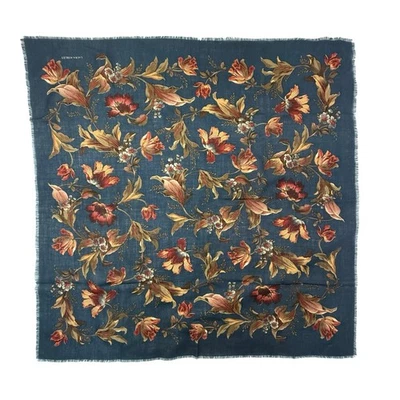 Bufanda Vintage Laura Ashley Lana 34.5" Cuadrada Floral Azul Borgoña Hecha en Japón Foto 1 de 4