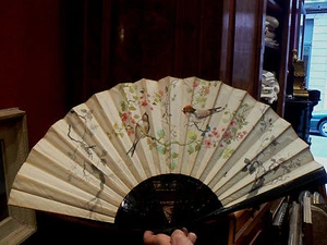 Muy Bonito Antiguo Grande Abanicos Época 19º Decor Tetas Tela Pintados - Imagen 1 de 1