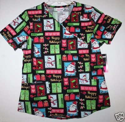 Scrub Star NWT Women's XS Christmas Holiday Print Mock Wrap Scrub Top - Image 1 of 3