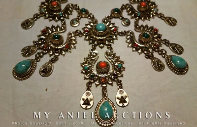 SIGNED RJ GRAZIANO Runway Turquoise, Coral & Glass Bead Bib Necklace ~ Mint Cond - Image 1 of 4