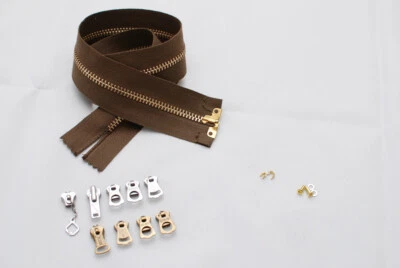 1930s REPRO Ojal Cremallera Waldes Marrón Oscuro Algodón Cinta Latón Foto 1 de 4