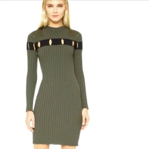 Alexander Wang Khaki Wool Perforated Long Sleeve Sweater Dress Size Large - Picture 1 of 8