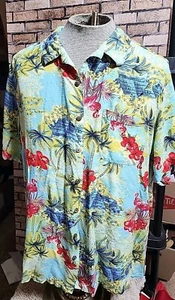 George Men's Hawaiian Camp Shirt Size 3XL 54-56 Floral Hibiscus, FLAMINGOS 5633 - Picture 1 of 7