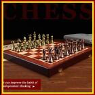 Wooden Chess Board Classic Metal Pieces Kit, Standard Board Game for Kids Adult