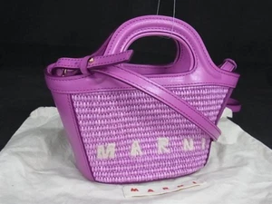 MARNI Tropicalia Paja X Cuero Bandolera 2 Vías Bolso de Mano Púrpura FM1332 - Imagen 1 de 9