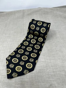Tommy Hilfiger Two Tone Black & Blue Gold Design 100% Silk Tie USA - Picture 1 of 3