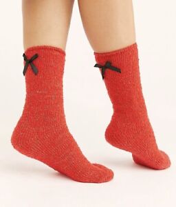 Free People Socks Super Soft Thick Red Shimmer Black Satin Back Bow OS NWT