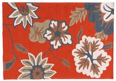 Kurzflorteppich Blumen Wolle 200x300 Orange Floral Handarbeit Handtuft Modern - Bild 1 von 4