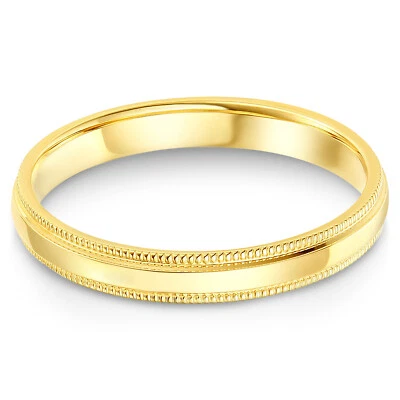 14k 纯黄色或白金 3 毫米标准经典合身米纹戒指 — 第 1/4 张图片