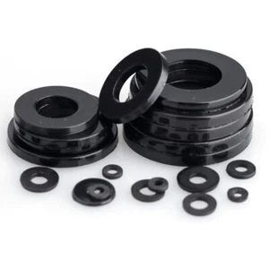 Black Nylon PA66 Flat Washers For M2 M2.5 M3 M4 M5 M6 M8 M10-M20 Bolts Screws - Picture 1 of 5