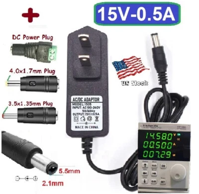 Cargador de fuente de alimentación adaptador CA/CC de 15 V 0,5 A con 5,5 x 2,1 mm + 3 puntas de alimentación de CC Foto 1 de 4