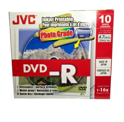 10 Taiyo Yuden JVC CMC Gloss WATERPROOF PRINTABLE Blank DVD-R 16x 120min discs - Image 1 of 3