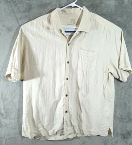 Camicia Tommy Bahama da uomo XL beige 100% seta abbottonata vestibilità originale hawaiana - Foto 1 di 11
