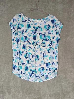 Camiseta Top RACHEL ZOE Mujer Talla L 100% Lino Cuello Redondo Azul Floral Nueva sin Etiquetas Foto 1 de 4