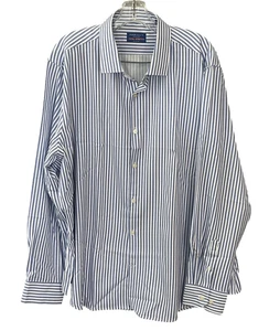 Perry Ellis Shirt Mens XL Blue White Striped Button Down Slim Fit Total Stretch - Picture 1 of 9