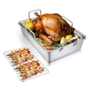 Roasting Pan with Rack, 14 Inch Stainless Steel Turkey Roaster Lasagna Pan wi... - Picture 1 of 7
