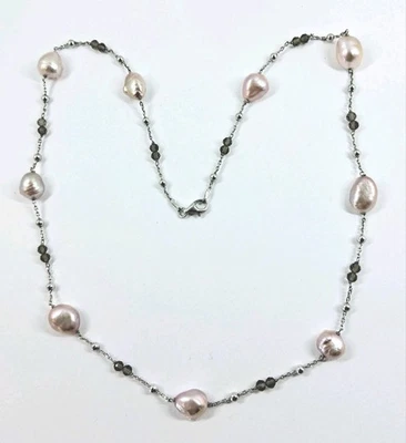 Collana in argento 925 con perle barocche viola e quarzo affumicato sfaccettato  - Immagine 1 di 4