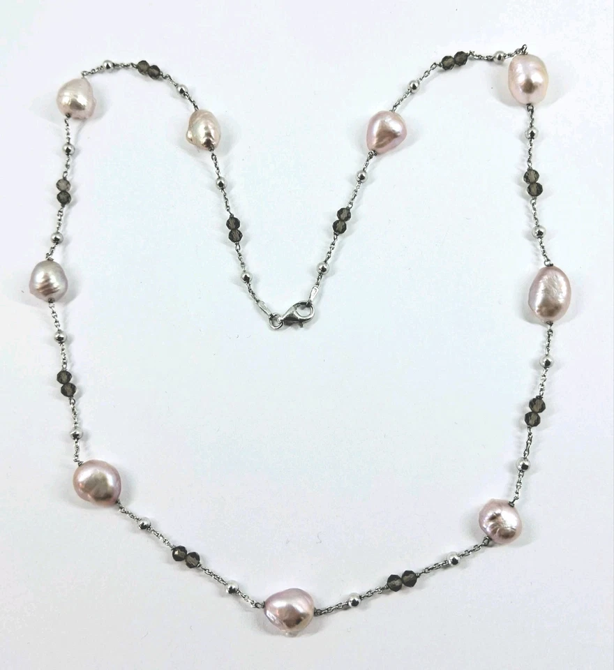 Collana in argento 925 con perle barocche viola e quarzo affumicato sfaccettato  - Immagine 1 di 4