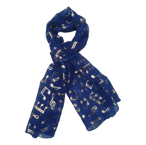Treble Clef & Music Notes gold/silver reversible royal blue scarf - Picture 1 of 1