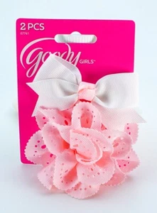 Goody Hair Pin Ribbon Bow Hair Clip Girls Pink Flower Girl Hair Gifts 3D White - Picture 1 of 4