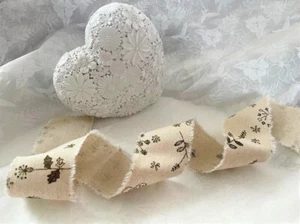 Eleganza ILLUSTRATED FLOWER Print Burlap Linen Ribbon - var lengths 50 & 70mm - Picture 1 of 2
