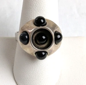 Denmark Sterling Silver Modernist Black Onyx Ring Signed Sz 10 Space Age MCM - Picture 1 of 10