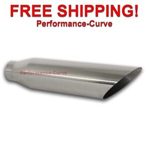 Stainless Steel Polished Exhaust Tip Angle Cut 2.5" Inlet - 4" Outlet - 18" Long