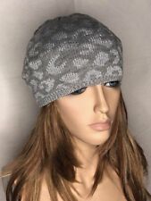 Inc International Concepts Metallic Animal-print Knit Beret Hat Gray