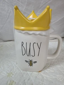 Rae Dunn "BUSY" Bee Mug With Yellow Crown Magenta Artisan Collection White - Picture 1 of 3