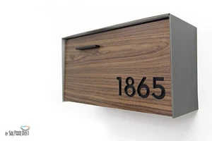 Buzón Moderno Aluminio Madera Nogal Cara y Cuerpo Gris Metálico - Tipo 3 - Imagen 1 de 11