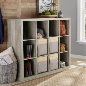 12-Cube Storage Organizer Open Shelf Bookcase Bookshelf Cubby Rustic Gray Home - Picture 1 of 4