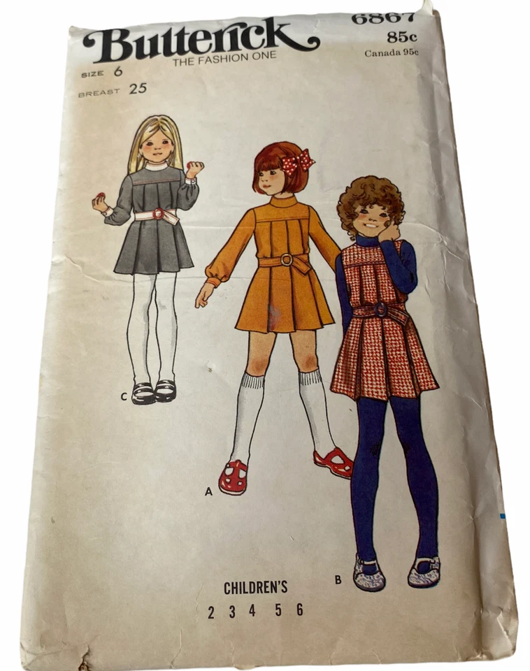 Vintage 1970s Butterick Sewing Pattern Girls DRESS & JUMPER 6867 Size 6 - Image 1 of 1