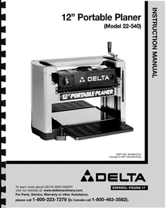 Cepilladora Delta 12" Manual de instrucciones Modelo No.  22-540 - Imagen 1 de 1