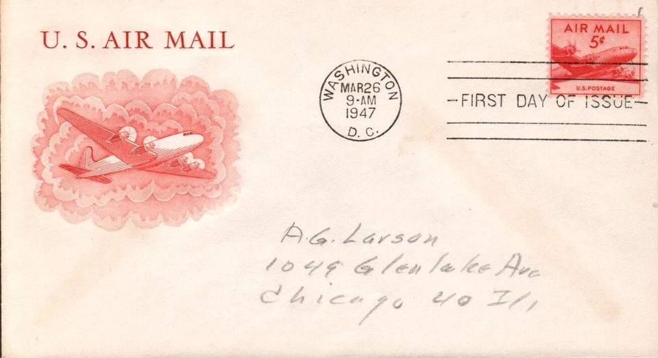 SCOTT#: C33 DC-4 SKYMASTER 5¢ MAR 26 1947 WASHINGTON DC FIRST DAY COVER FDC BX7 - Image 1 of 1