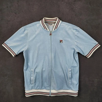 Jaqueta Fila Estudio Velour Track Masculina Grande Azul Manga Curta Zíper Completo - Imagem 1 de 4