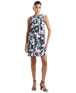 Natori Women's Printed Sleeveless Shift Dress with Pockets Black & White Medium - Picture 1 of 9
