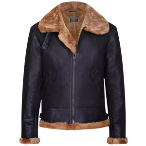 Mens Aviator Brown B3 Real Shearling Sheepskin Leather Brow Bomber Flying Jacket - Picture 1 of 5