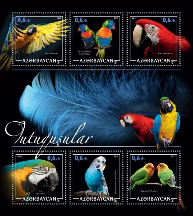 107. SELLO AZERBAIYÁN 2017 S/S AVES, LOROS, GUACAMAYOS. MNH Foto 1 de 1