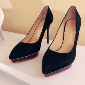 Charlotte Olympia The Debbie Black Suede Platform Pumps Sz 7 - Picture 1 of 5