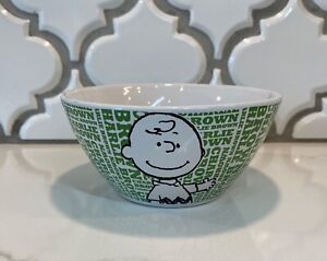 The Peanuts Gang CHARLIE BROWN Soup Cereal Green Heavy Bowl Spellout by Gibson 