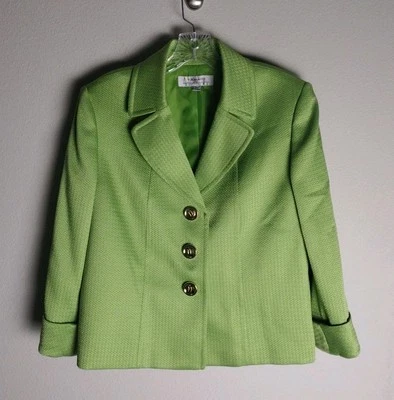 Blazer Tahari Arthur S. Levine Verde Dorado Botón Manga 3/4 12 Foto 1 de 3