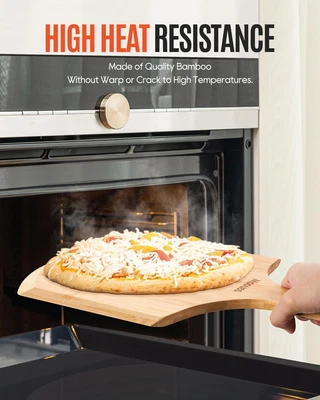 Cáscara de pizza de bambú de 12 pulgadas, espátula de paleta de madera para horno, servir y tabla de cortar Foto 1 de 4