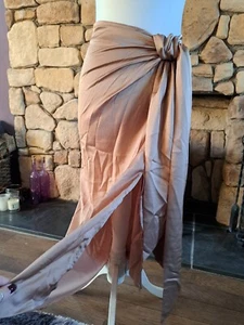 Cider Tie Front Satin Midi Skirt Khaki Bronze Size S BNWT - Picture 1 of 10